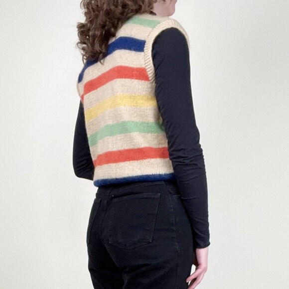 Vintage 1970s Hand Knit Wool Sweater Vest Oversized Preppy Nautical Eclectic 70s - Picture 2 of 8